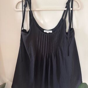 Honey Punch Black Camisole with Pleated Front Tie Straps Classy Work Casual